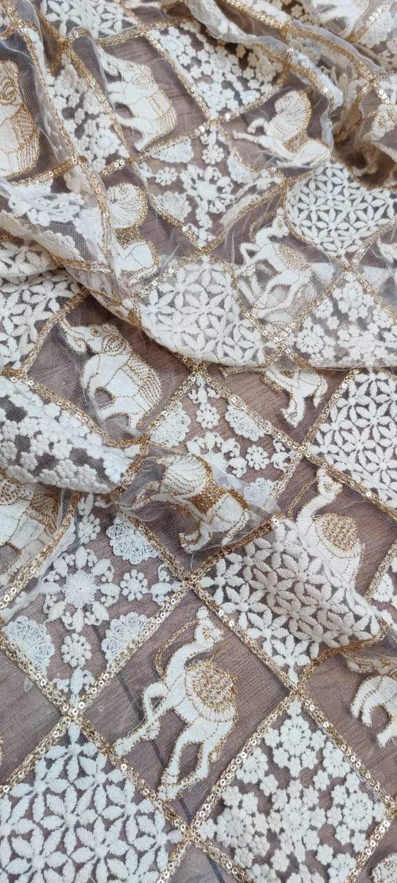 Dyeable Sequence Work Trendy Net Embroidered Fabric (1 mtr) - Luxurion World