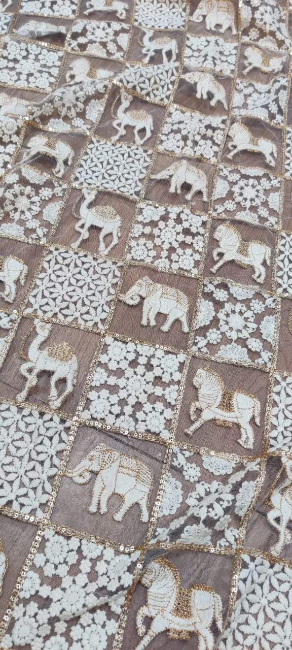 Dyeable Sequence Work Trendy Net Embroidered Fabric (1 mtr) - Luxurion World