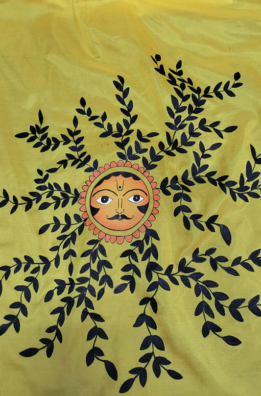 Yellow Hand Painted Pure Silk Blouse Fabric (1 Mtr) - Luxurion World