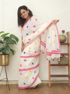 Stylish White Bengal Cotton Polka Dots Saree - Luxurion World