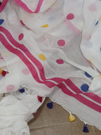 Stylish White Bengal Cotton Polka Dots Saree - Luxurion World