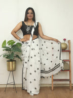 White Bengal Cotton Polka Dots Saree - Luxurion World