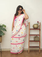 Stylish White Bengal Cotton Polka Dots Saree - Luxurion World