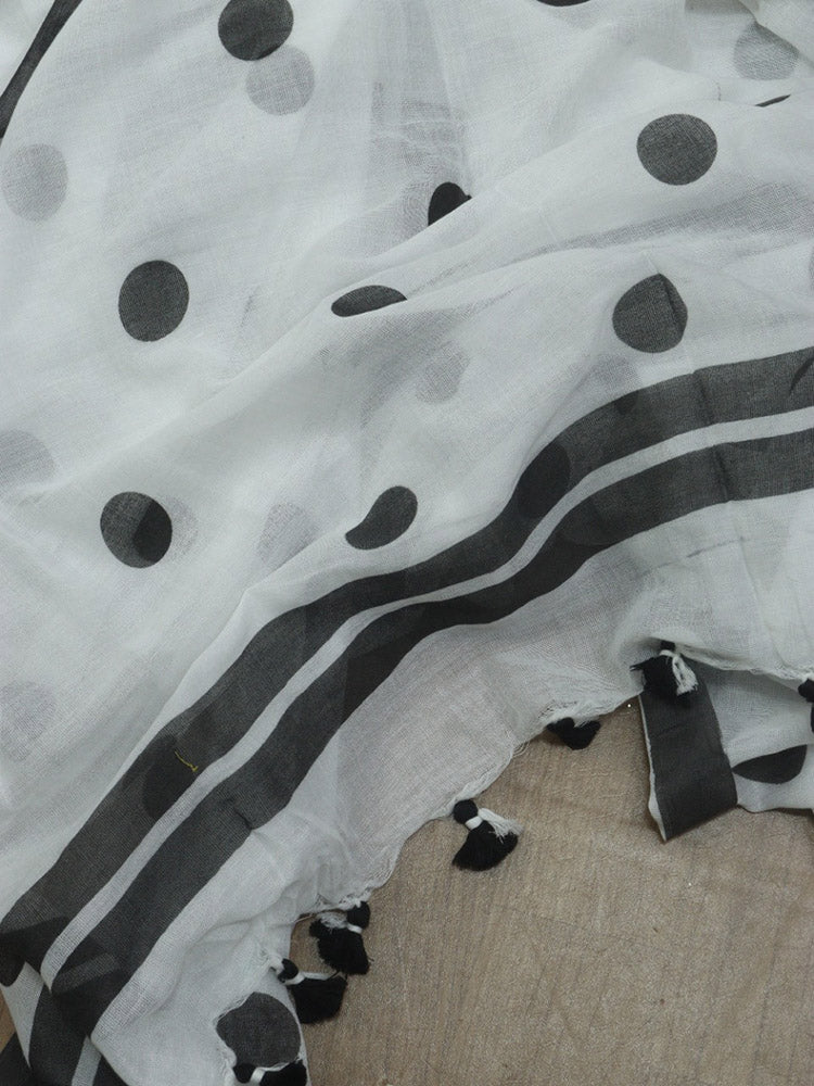 White Bengal Cotton Polka Dots Saree - Luxurion World