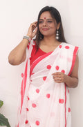 White Bengal Cotton Polka Dots Saree - Luxurion World