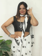 White Bengal Cotton Polka Dots Saree - Luxurion World
