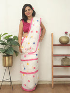 Stylish White Bengal Cotton Polka Dots Saree - Luxurion World