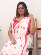 White Bengal Cotton Polka Dots Saree - Luxurion World
