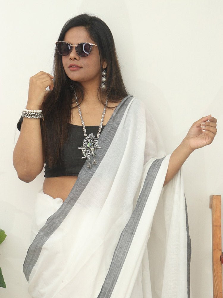 Classic White Bengal Cotton Saree - Luxurion World