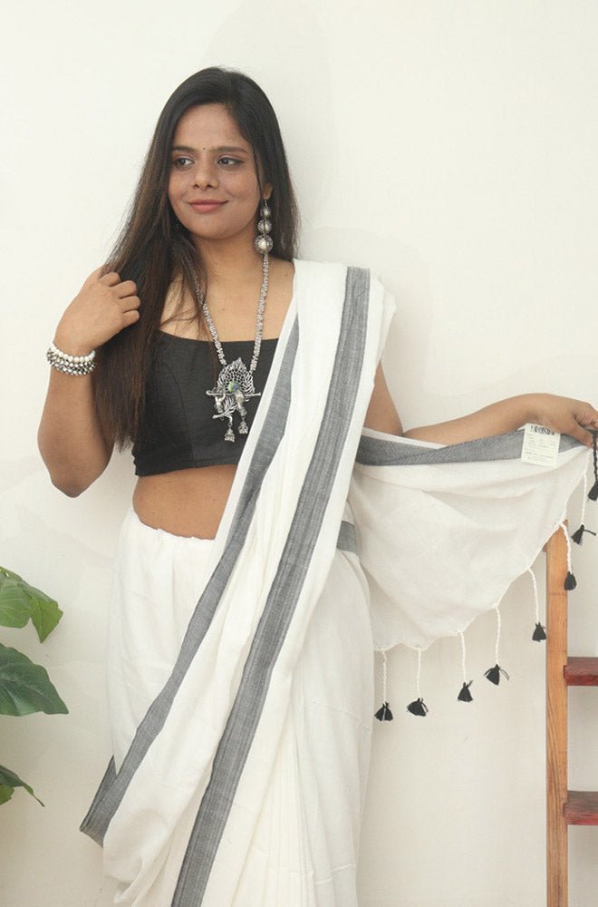 Classic White Bengal Cotton Saree - Luxurion World