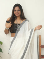 Classic White Bengal Cotton Saree - Luxurion World