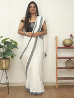 Classic White Bengal Cotton Saree - Luxurion World
