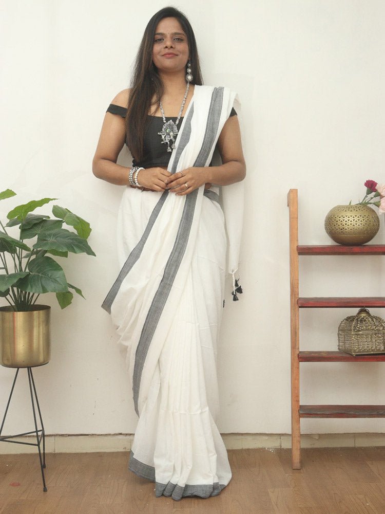 Classic White Bengal Cotton Saree - Luxurion World