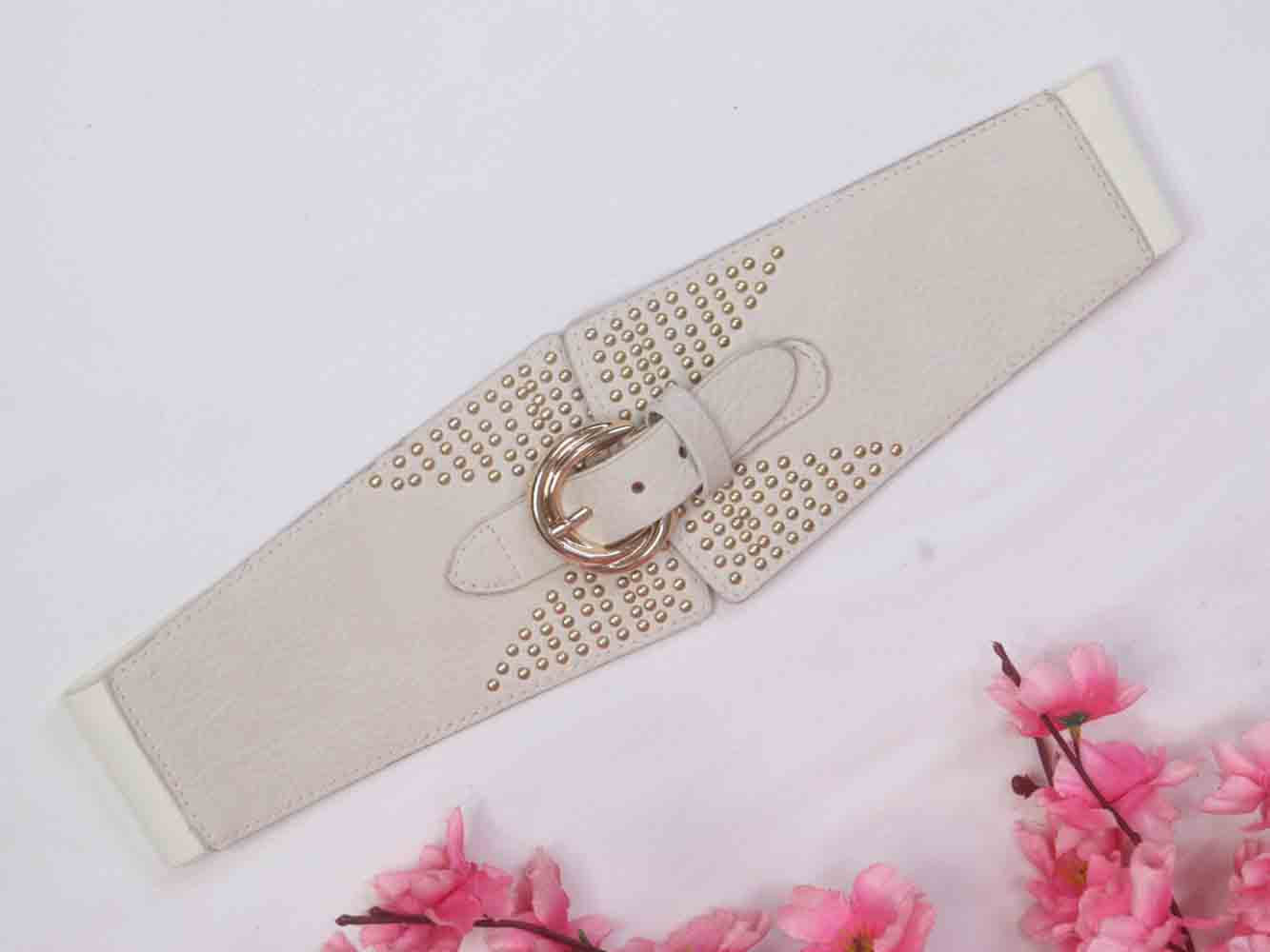 White Elastic Belt with Gold Beads - Professional Accessory - Luxurion World