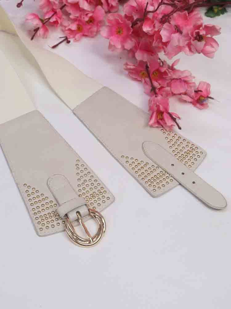 White Elastic Belt with Gold Beads - Professional Accessory - Luxurion World