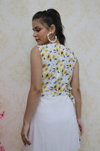 White Crepe Front Slit Dress With Hand Embroidered Work On Neck - Luxurion World