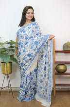 White Embroidered Kashmiri Aari Work Georgette Saree - Luxurion World