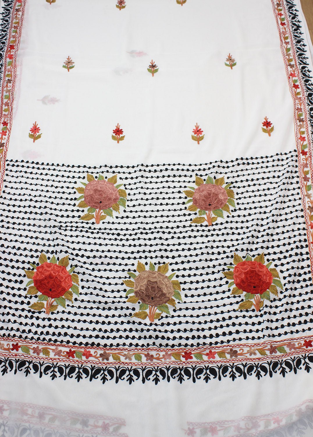 White Embroidered Kashmiri Aari Work Georgette Saree - Luxurion World