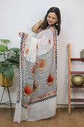 White Embroidered Kashmiri Aari Work Georgette Saree - Luxurion World