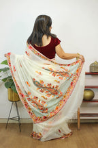 White Embroidered Kashmiri Aari Work Georgette Saree - Luxurion World