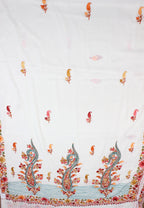 White Embroidered Kashmiri Aari Work Georgette Saree - Luxurion World