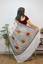 White Embroidered Kashmiri Aari Work Georgette Saree - Luxurion World