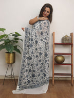 White Embroidered Kashmiri Aari Work Georgette Saree - Luxurion World