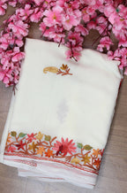 White Embroidered Kashmiri Aari Work Georgette Saree - Luxurion World
