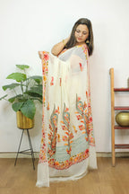 White Embroidered Kashmiri Aari Work Georgette Saree - Luxurion World
