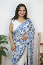 White Embroidered Kashmiri Aari Work Georgette Saree - Luxurion World