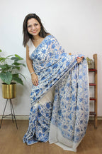 White Embroidered Kashmiri Aari Work Georgette Saree - Luxurion World
