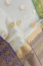White Handloom Banarasi Pure Kora Silk  Ganga Jamuna Border Saree - Luxurion World