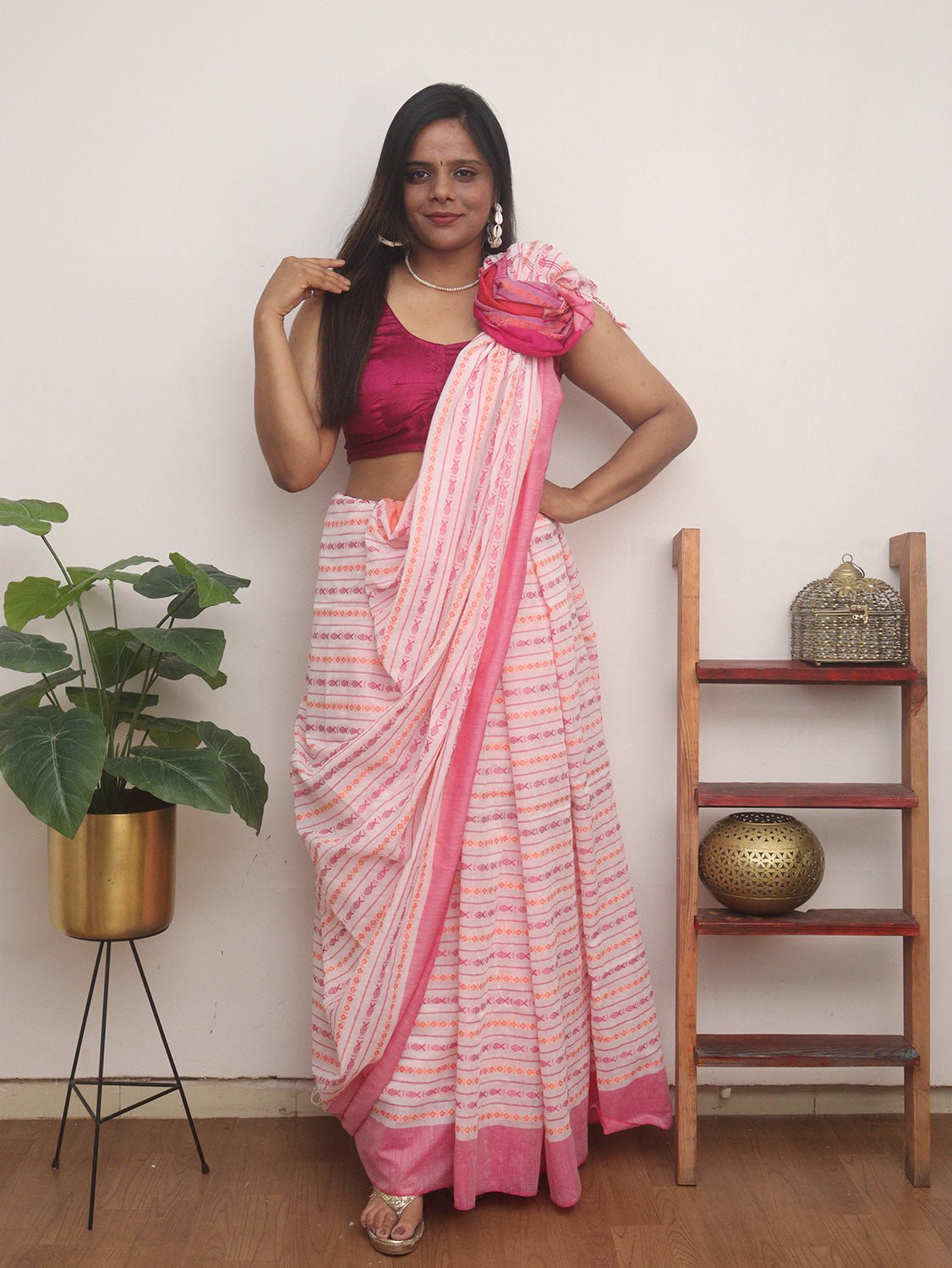 Handloom Bengal Cotton Saree - Elegant White Design - Luxurion World