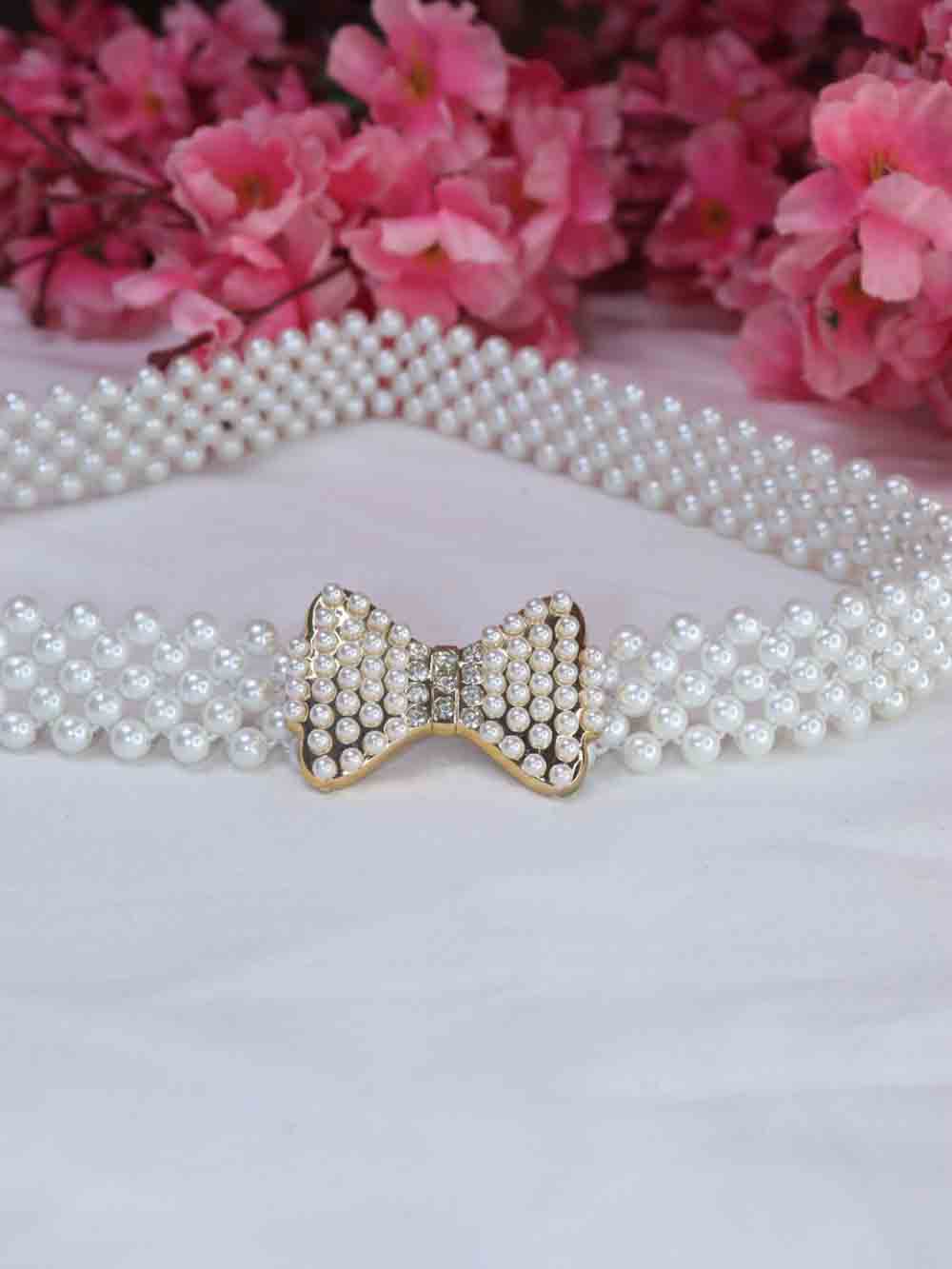 White Pearl Bead Belt - Elegant Accessory for Formal Attire
