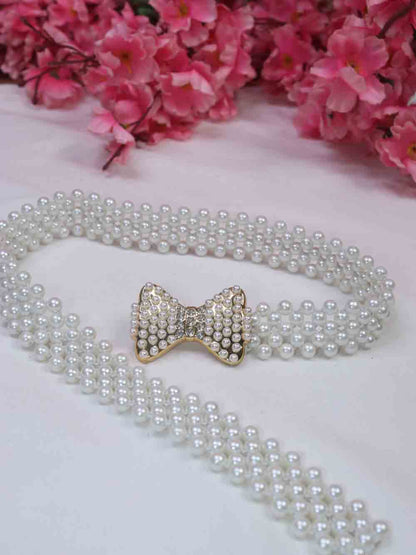 White Pearl Bead Belt - Elegant Accessory for Formal Attire