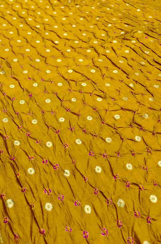 Yellow Banarasi Bandhani Chiniya Silk Fabric ( 2.5 Mtr ) - Luxurion World