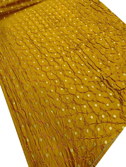 Yellow Banarasi Bandhani Chiniya Silk Fabric ( 2.5 Mtr ) Luxurionworld