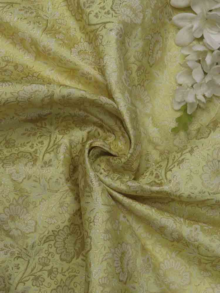 Yellow Banarasi Brocade Silk Fabric (  1 Mtr ) - Luxurion World