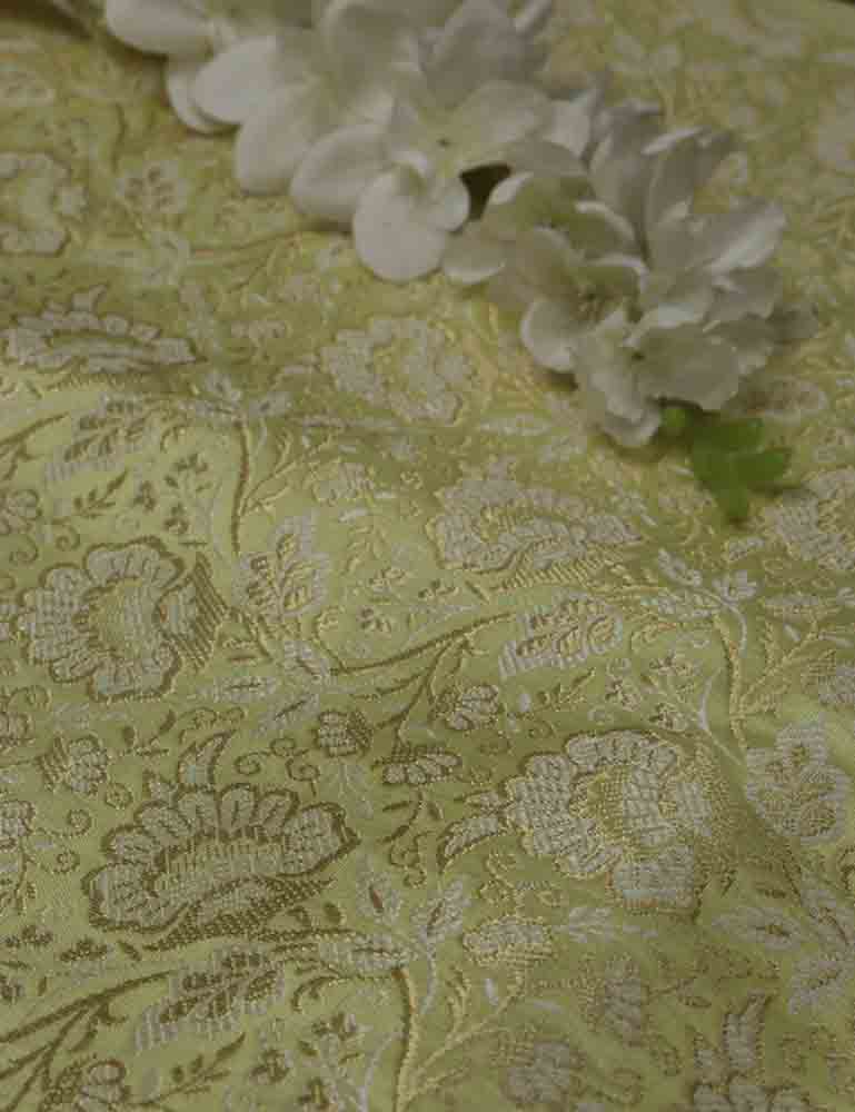 Yellow Banarasi Brocade Silk Fabric (  1 Mtr ) - Luxurion World