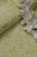 Yellow Banarasi Brocade Silk Fabric (  1 Mtr ) - Luxurion World