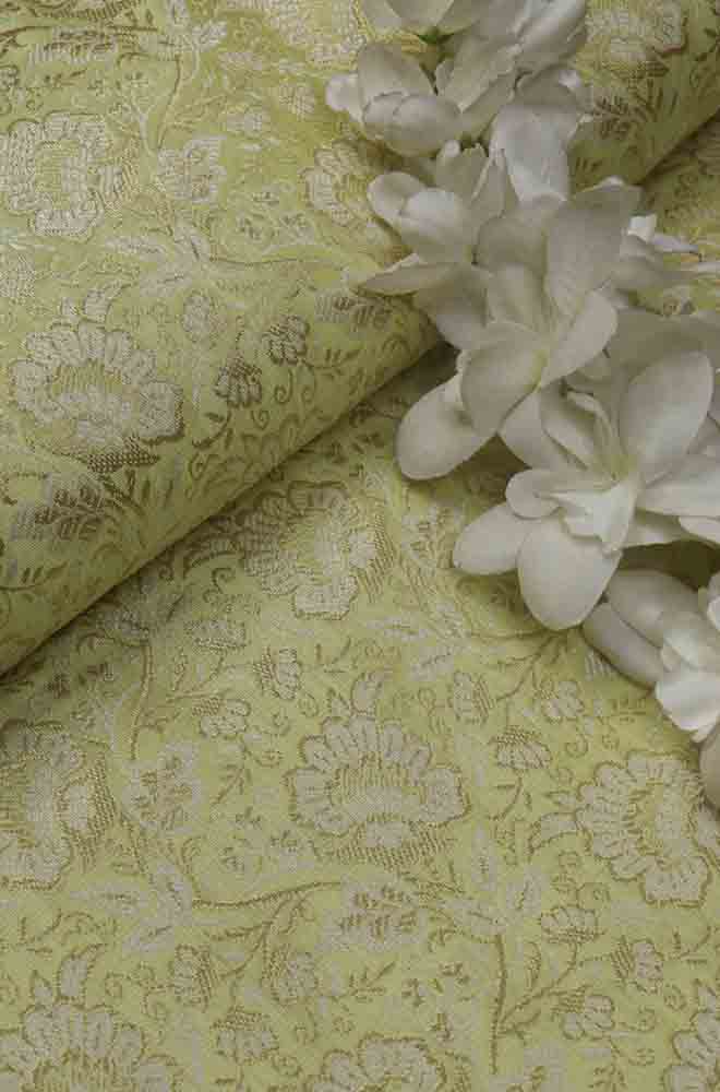 Yellow Banarasi Brocade Silk Fabric (  1 Mtr ) - Luxurion World
