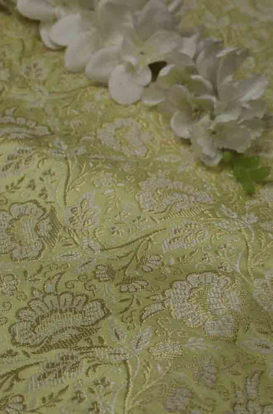 Yellow Banarasi Brocade Silk Fabric (  1 Mtr ) - Luxurion World