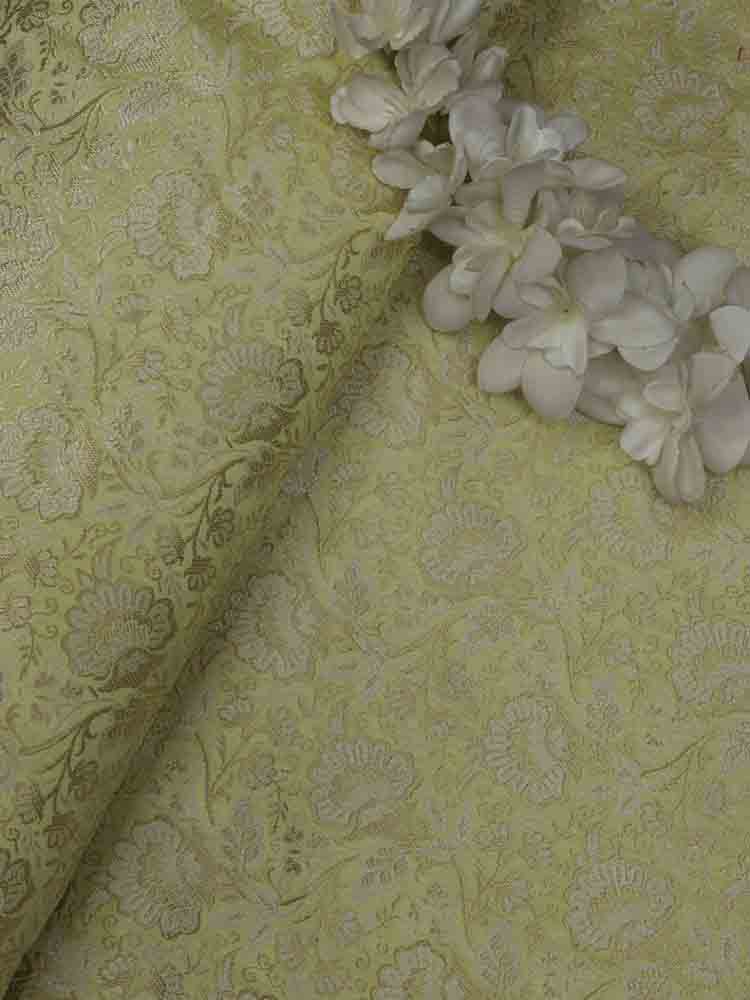 Yellow Banarasi Brocade Silk Fabric (  1 Mtr ) - Luxurion World