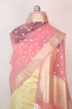 Yellow Banarasi Brocade Silk Suit With Pink Banarasi Organza Dupatta - Luxurion World