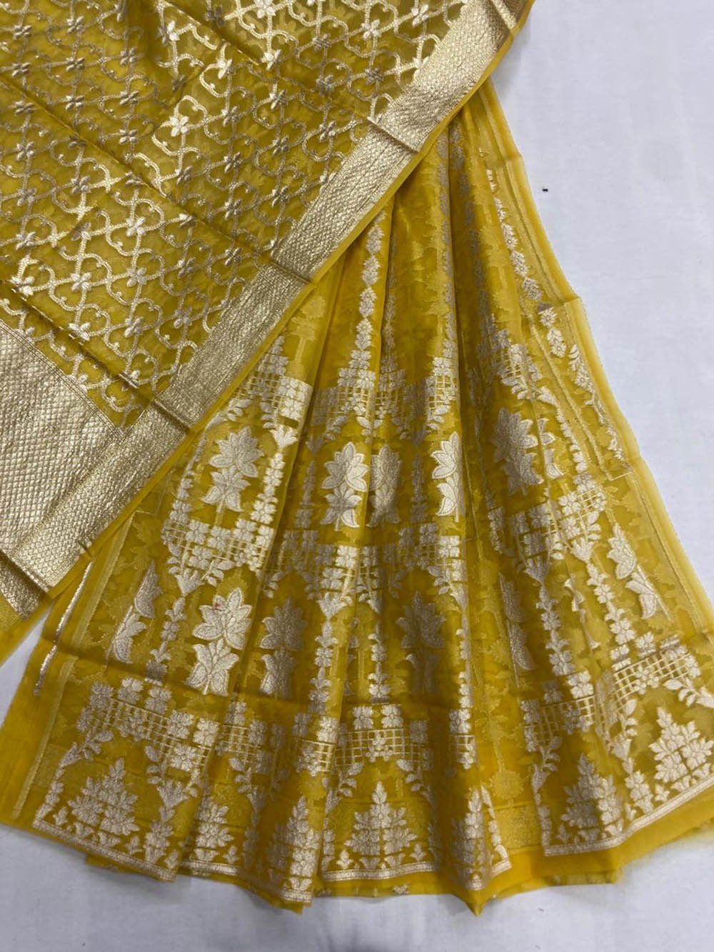 Yellow Banarasi Chanderi Silk Unstitched Lehenga Set - Luxurion World