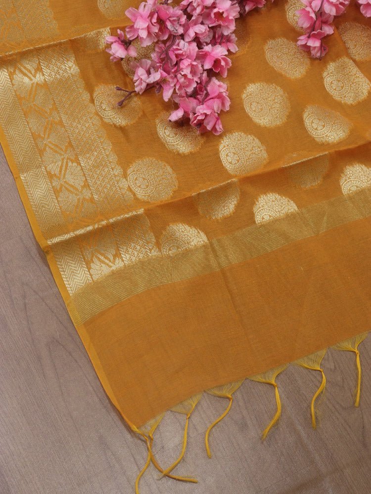 Yellow Banarasi Cotton Silk Dupatta - Luxurion World