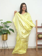 Yellow Banarasi Cotton Silk Saree - Luxurion World