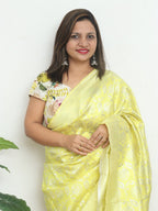 Yellow Banarasi Cotton Silk Saree - Luxurion World