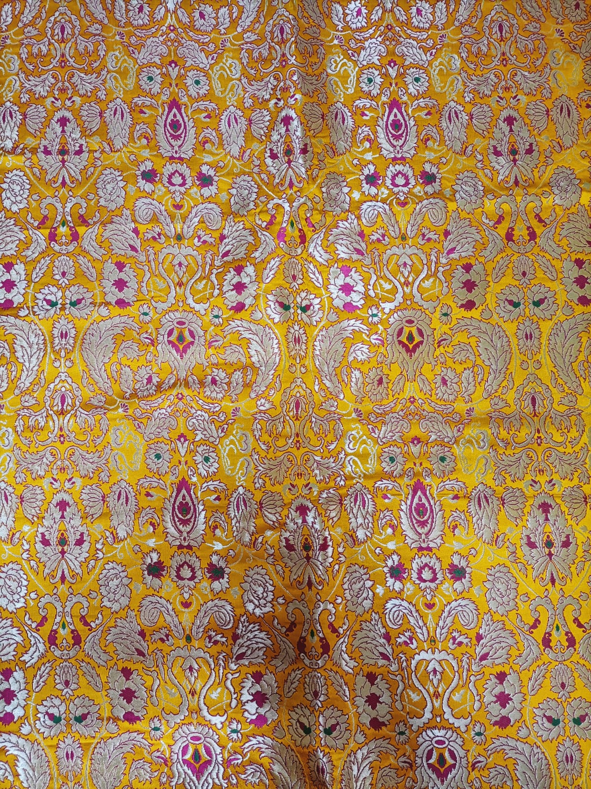 Yellow Banarasi Kimkhwab Silk Meenakari Fabric  ( 1 Mtr ) - Luxurion World