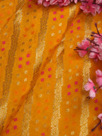 Yellow Banarasi Meenakari Bandhani Design Silk Fabric ( 1 Mtr ) - Luxurion World